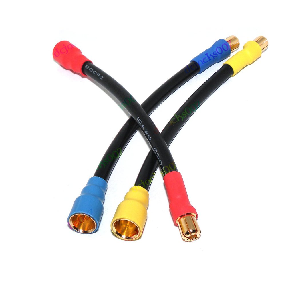 3-Pack 6.5mm Male to 8mm Female Bullet Connector Extension Wire Adapters, 10AWG High Temp Silicone Cable, 4.9in RC Motor to ESC Power Leads