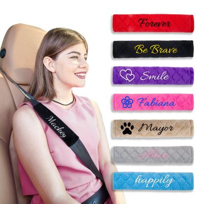 4 Packs Personalized Seat Belt Cover Pad, Embroidered Seatbelt Cushion, Seatbelt Covers, Car Seat Belt Pads for Adults Car Seat Strap Pads for Kids Universal Fit for All Cars and Backpack 10 Inch