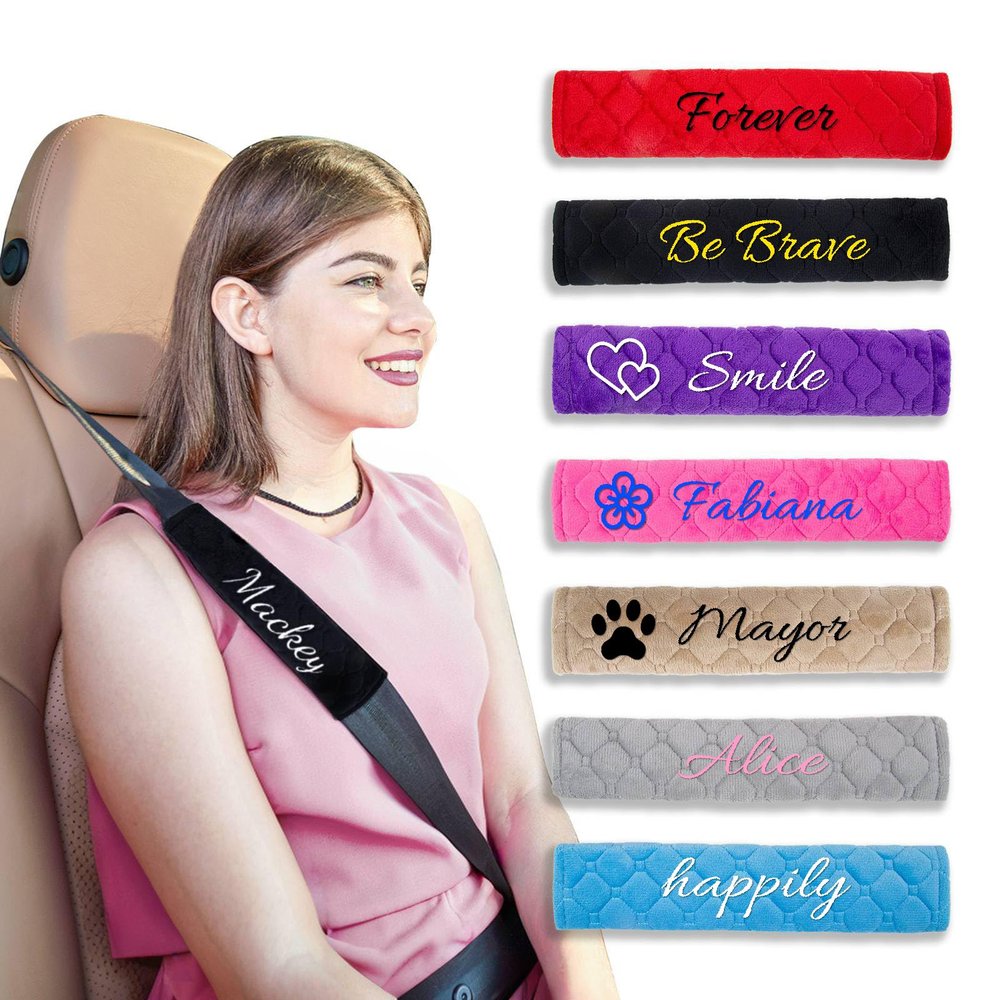 5 Packs Personalized Seat Belt Cover Pad, Embroidered Seatbelt Cushion, Seatbelt Covers, Car Seat Belt Pads for Adults Car Seat Strap Pads for Kids Universal Fit for All Cars and Backpack 10 Inch