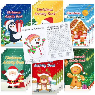 24PCS Christmas Activity Books Party Favors for Kids - Winter Xmas Holiday Games Coloring Maze Book in Bulk, Classroom Activities Crafts Gifts