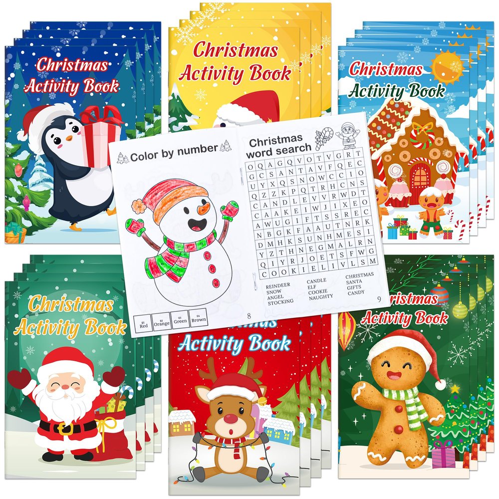 24PCS Christmas Activity Books Party Favors for Kids - Winter Xmas Holiday Games Coloring Maze Book in Bulk, Classroom Activities Crafts Gifts