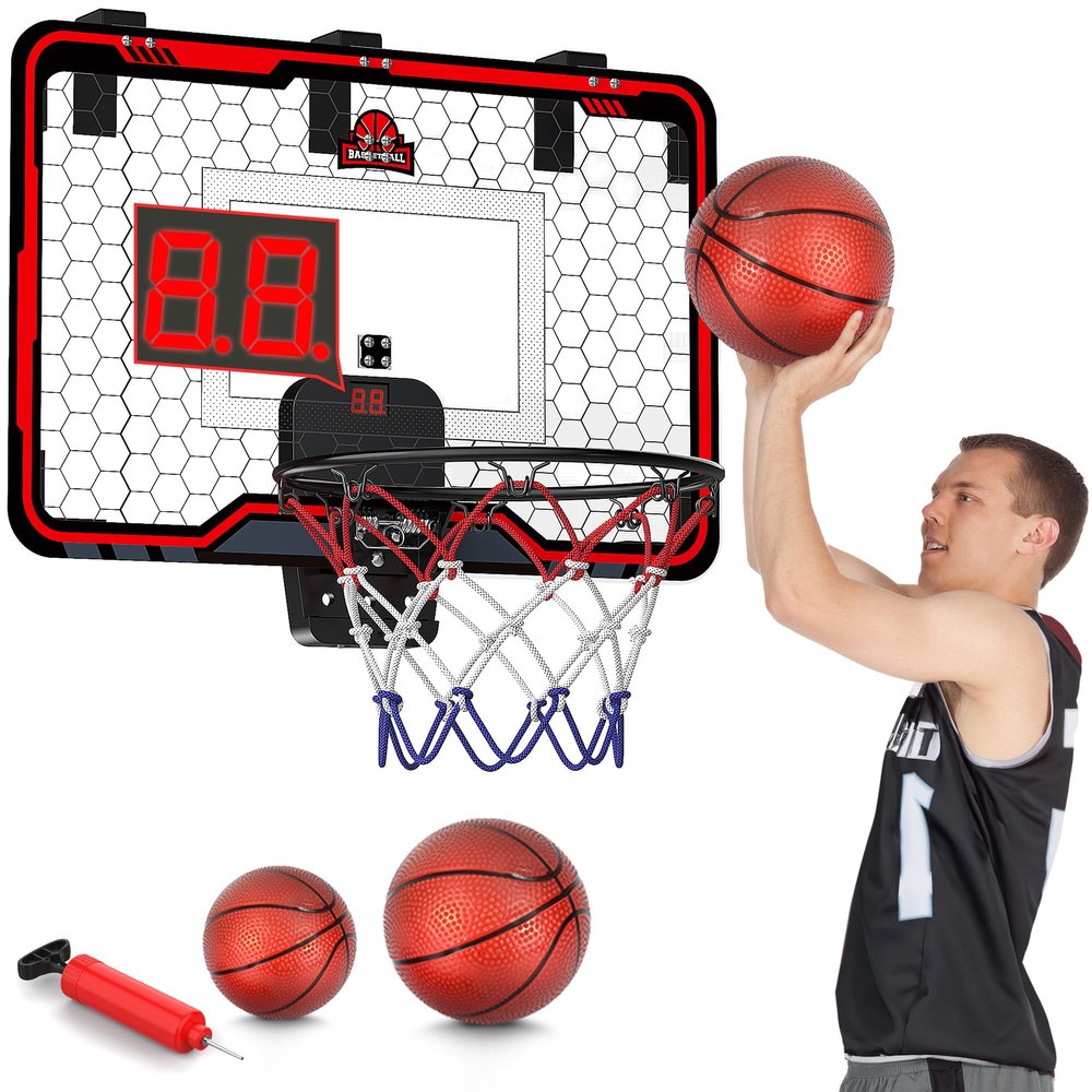 HopeRock Large Indoor Basketball Hoop for Kids and Adults, 24 X 16 Inch Over The Door Basketball Hoops with Electronic Scoreboard, Birthday Toys Gifts for Teen Boys Girls
