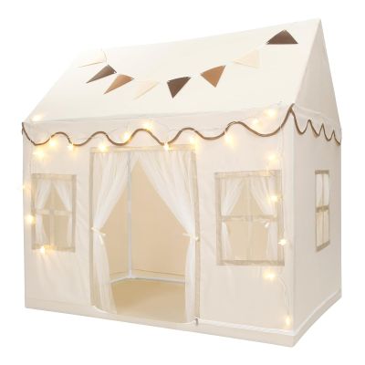 BOLERLE Kids Play Tent, Toddlers Large Playhouse with Star String, Flag, Machine Washable, Indoor and Outdoor Play Tent for Kids, Girls & Boy Aged 3+, 50" x 34" x 51", Cream