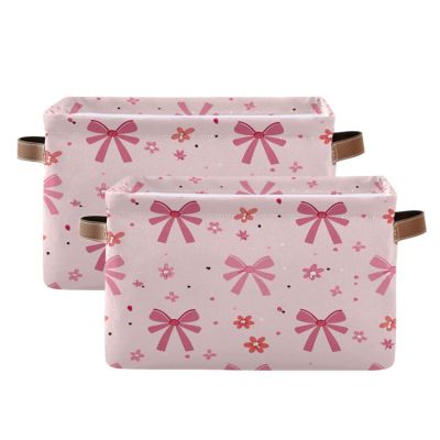 xigua Cute Bow Large Storage Basket 2PCS,Collapsible Toy Storage Bin Laundry Basket with Handle,Used for Home Closets, Offices, Bedrooms513