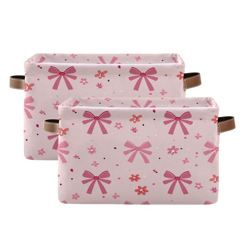 xigua Cute Bow Large Storage Basket 2PCS,Collapsible Toy Storage Bin Laundry Basket with Handle,Used for Home Closets, Offices, Bedrooms513