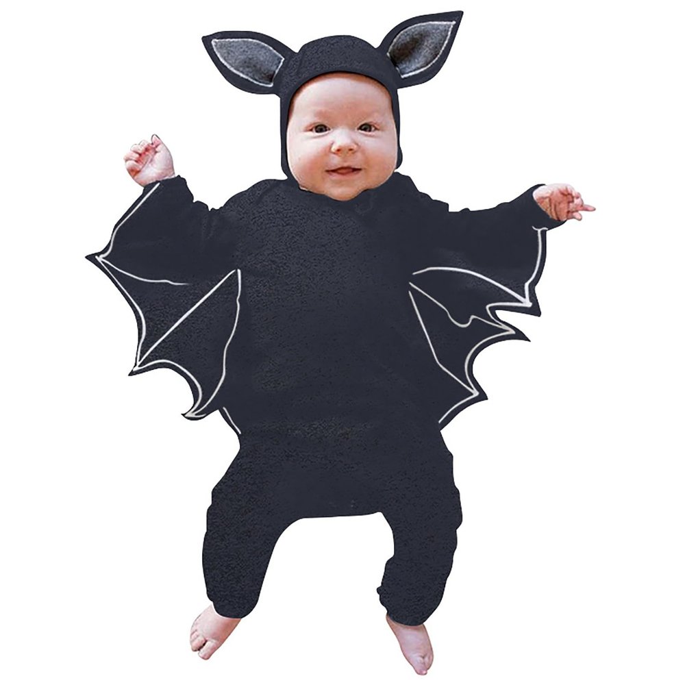 18 Months Romper My 1st Halloween Outfit Newborn Baby Boy Girl Costume Black Bat Long Sleeve (A-Dark Gray, 12-18 Months)
