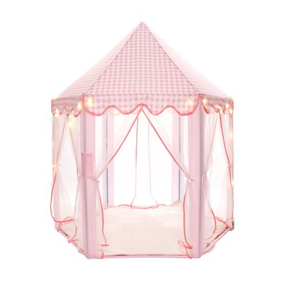 BOLERLE Princess Play Tent, Large Playhouse Castle Play Tent with Mat, Star String Toy, Indoor and Outdoor Games, for Children, Kids, Girls, Pink Plaid, 53" x 53" x 51", Pink