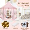 BOLERLE Princess Play Tent, Large Playhouse Castle Play Tent with Mat, Star String Toy, Indoor and Outdoor Games, for Children, Kids, Girls, Pink Plaid, 53" x 53" x 51", Pink view 2