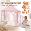 BOLERLE Princess Play Tent, Large Playhouse Castle Play Tent with Mat, Star String Toy, Indoor and Outdoor Games, for Children, Kids, Girls, Pink Plaid, 53" x 53" x 51", Pink view 4