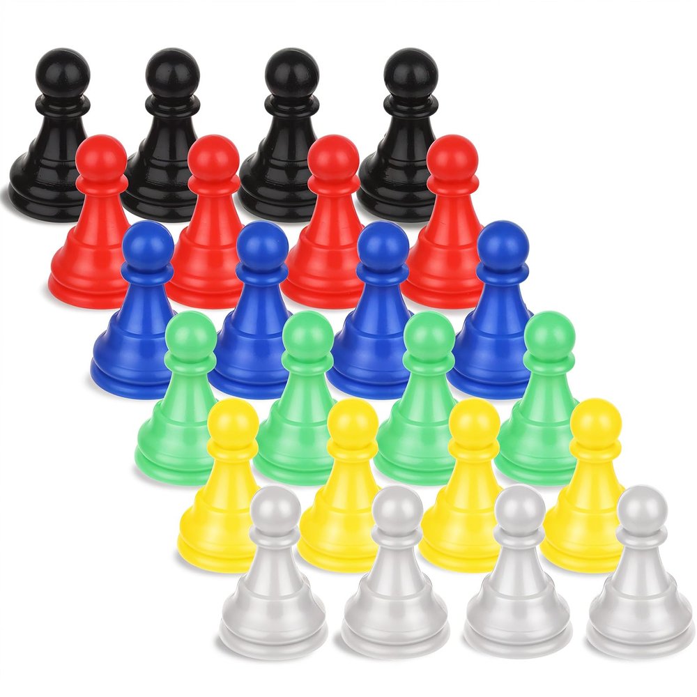 28pcs Multicolor Board Game Pieces, Game Pawns Include 24 Chess Pieces and 4 Dices Game Pieces for Board Games Plastic Chess Checkers Game Components Table Marking