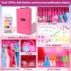 127pcs Doll Clothes Accessories and Closet for 11.5 inch Girl Doll,Dollhouse Wardrobe Storage Fashion Dress Gowns Outfits Swimsuits Tops Bottoms Shoe Rack High Heels Hangers Necklaces for 1/6 Dolls view 3