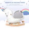 Qaba Rocking Horse, Kids Ride on Horse Swan Rocker with Sound, Plush Seat, Wooden Base, Safety Belt for Toddlers 18-36 Months, White view 4