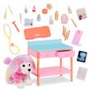 Glitter Girls 14-Inch Doll Accessories Kids Toy Vet Set Plush Dog & Medical Toys Doll Furniture Posable Pet with Pink Fur 3+ Years Sniffles & Vet Table Playset view 2