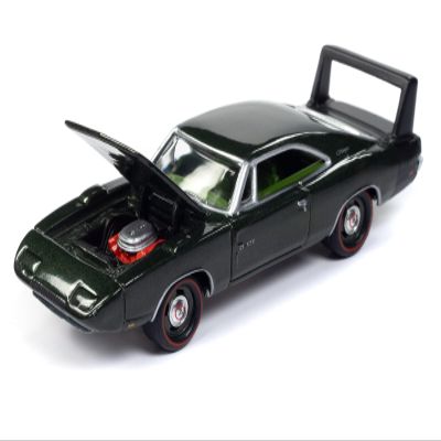 1969 Charger Daytona Dark Green Metallic with Green Interior Pop Culture 2024 Release 1 1/64 Diecast Model Car by Johnny Lightning JLPC014-JLSP370