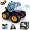 Drefirsa Remote Control Car for Boys 4-7 8-12, Dinosaur Monster Truck Toys with 50min+ Runtime, Spray, LED Light, 360 Rotating & 90 Driving, RC Stunt Car for Kids Birthday view 1