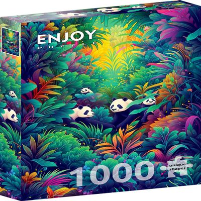 1000 Pieces Jigsaw Puzzle for Adults Matte Finish, Soft Touch, Easy to Assemble, Tight Fit, Vivid Colors, Missing Pieces Service Panda Bear Family in Wild Forest Retreat by ENJOY Puzzle