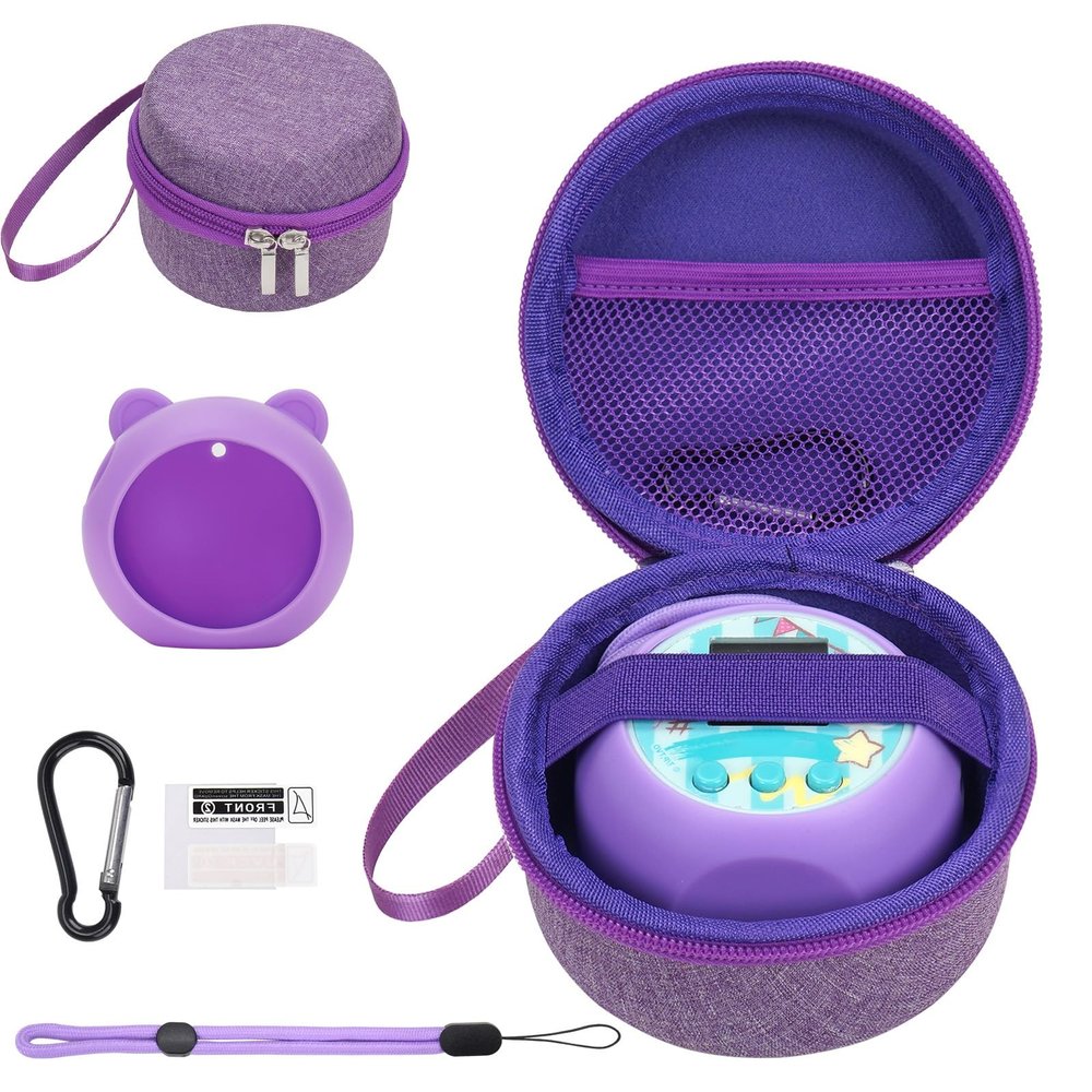 YouKnow Travel Case and Silicone Cover Compatible with Punirunes Interactive Toy Digital Pet, with Full Coverage PET Clear Film (Silicone and Carrying Case) (Purple)