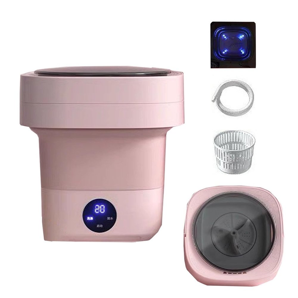 2 In 1 Mini Washer And Dehydrator Combo 8x8x12in Foldable Washing Machine 16L Capacity For Laundry, Dorms, College, RV, Hotels, Home Camping(Pink)