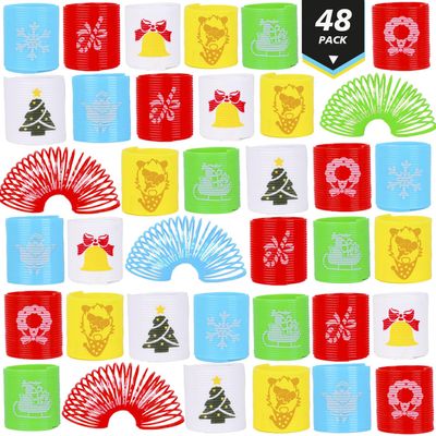 LOKIPA 48PCS Christmas Coil Springs for Kids, Mini Christmas Slinky Party Favors Christmas Spring Toys Christmas Treat Bags Gifts for Kids Christmas Stocking Stuffers, Party Favors