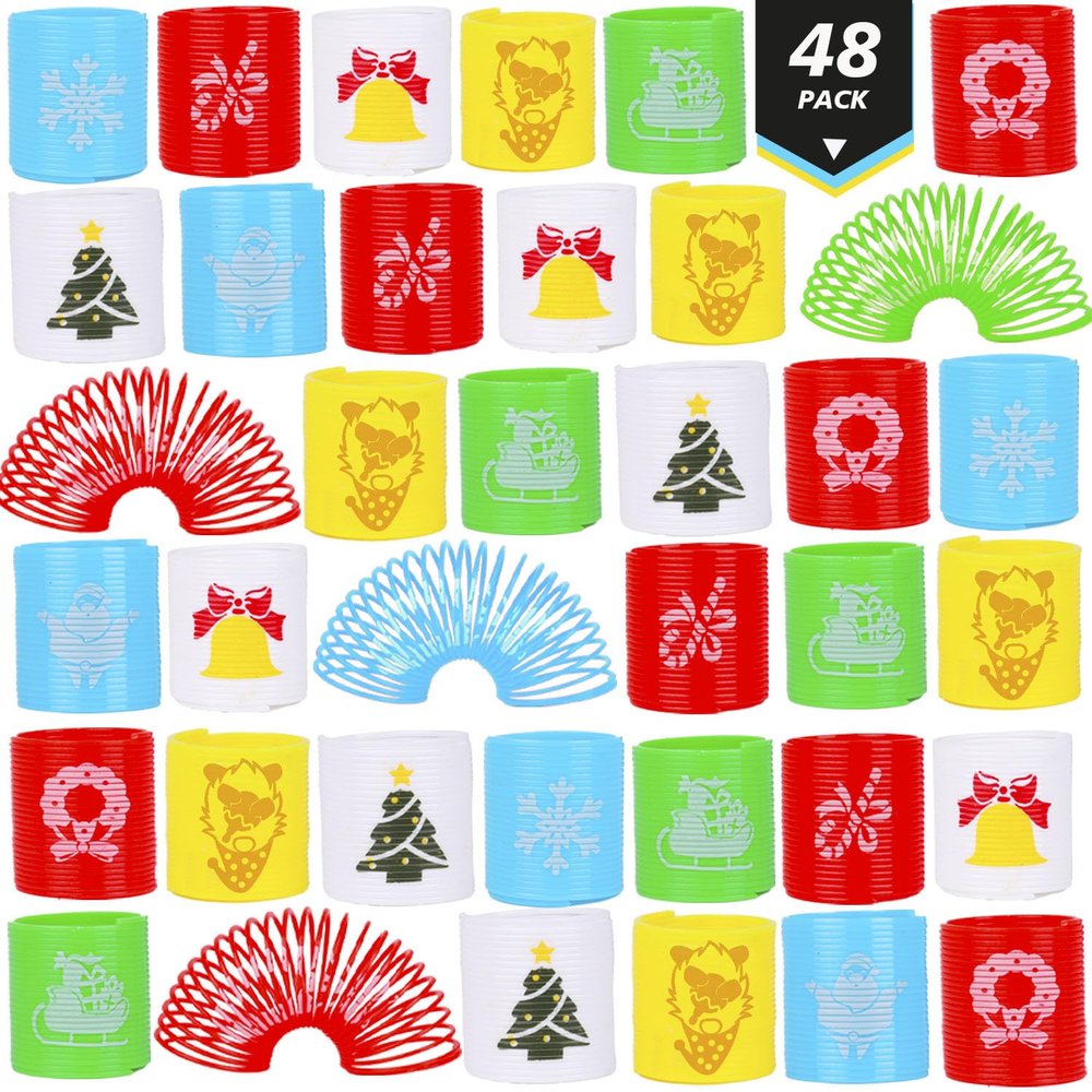 LOKIPA 48PCS Christmas Coil Springs for Kids, Mini Christmas Slinky Party Favors Christmas Spring Toys Christmas Treat Bags Gifts for Kids Christmas Stocking Stuffers, Party Favors