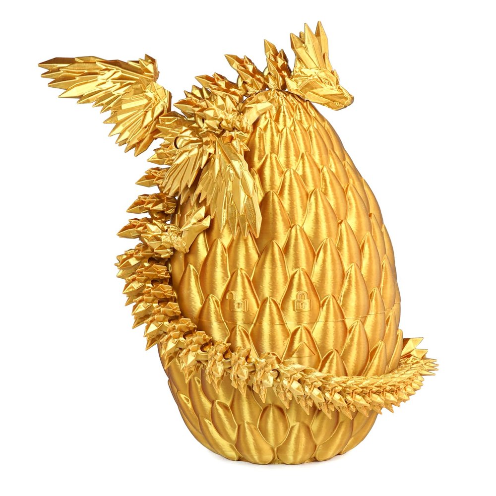 Mydhall 3D Printed Flying Dragon Egg with Articulated Dragon Inside Toys&Gifts for Kids,Home Decor,Creative Ornaments,Birthday,Easter (Golden,Large)