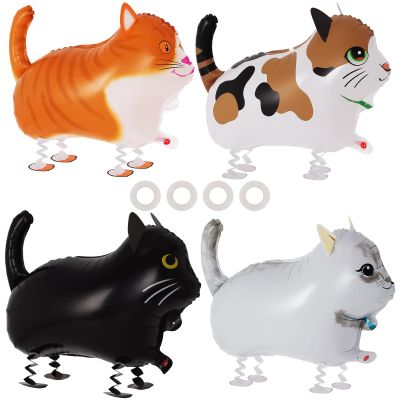 4 Pcs Walking Cat Balloons, Cat Balloons, Walking Animal Foil Mylar Balloon, Farm Birthday Decorations for Cats Theme Party Supplies (Cat)