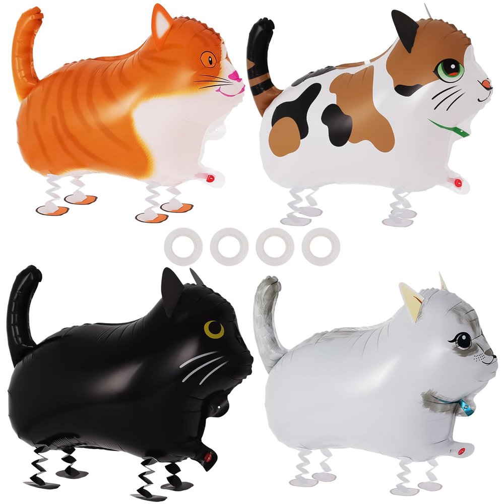 4 Pcs Walking Cat Balloons, Cat Balloons, Walking Animal Foil Mylar Balloon, Farm Birthday Decorations for Cats Theme Party Supplies (Cat)