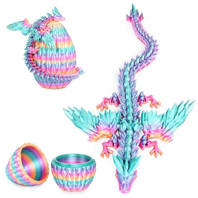 Mydhall 3D Printed Flying Dragon Egg with Articulated Dragon Inside Toys&Gifts for Kids,Home Decor,Creative Ornaments,Birthday,Easter (Rainbow,Medium)