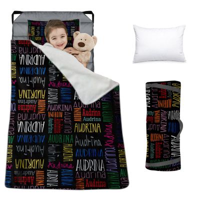 Custom Toddler Nap Mat for Preschool, Personalized Monogram Name Slumber Bags for Kids Daycare, Roll Up Sleeping Mats with Flannel Blanket & Removable Pillow for 2-15 Years Boys Girls Color23