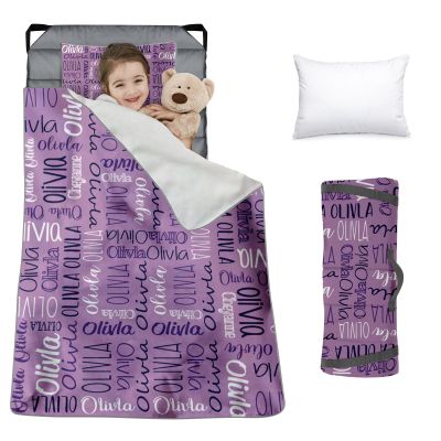 Custom Toddler Nap Mat for Preschool, Personalized Monogram Name Slumber Bags for Kids Daycare, Roll Up Sleeping Mats with Flannel Blanket & Removable Pillow for 2-15 Years Boys Girls Color09