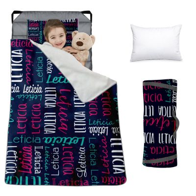 Custom Toddler Nap Mat for Preschool, Personalized Monogram Name Slumber Bags for Kids Daycare, Roll Up Sleeping Mats with Flannel Blanket & Removable Pillow for 2-15 Years Boys Girls Color13