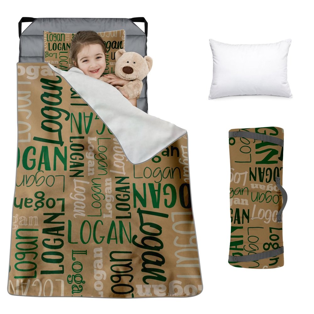 Custom Toddler Nap Mat for Preschool, Personalized Monogram Name Slumber Bags for Kids Daycare, Roll Up Sleeping Mats with Flannel Blanket & Removable Pillow for 2-15 Years Boys Girls Color22