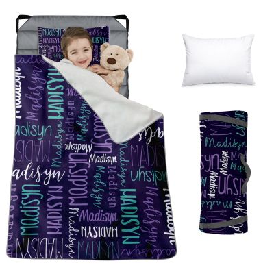 Custom Toddler Nap Mat for Preschool, Personalized Monogram Name Slumber Bags for Kids Daycare, Roll Up Sleeping Mats with Flannel Blanket & Removable Pillow for 2-15 Years Boys Girls Color12