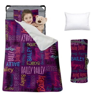 Custom Toddler Nap Mat for Preschool, Personalized Monogram Name Slumber Bags for Kids Daycare, Roll Up Sleeping Mats with Flannel Blanket & Removable Pillow for 2-15 Years Boys Girls Color07