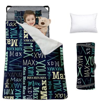 Custom Toddler Nap Mat for Preschool, Personalized Monogram Name Slumber Bags for Kids Daycare, Roll Up Sleeping Mats with Flannel Blanket & Removable Pillow for 2-15 Years Boys Girls Color16
