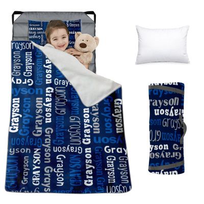 Custom Toddler Nap Mat for Preschool, Personalized Monogram Name Slumber Bags for Kids Daycare, Roll Up Sleeping Mats with Flannel Blanket & Removable Pillow for 2-15 Years Boys Girls Color10