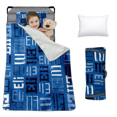 Custom Toddler Nap Mat for Preschool, Personalized Monogram Name Slumber Bags for Kids Daycare, Roll Up Sleeping Mats with Flannel Blanket & Removable Pillow for 2-15 Years Boys Girls Color11