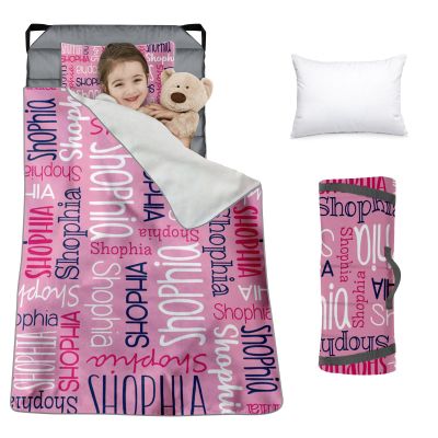 Custom Toddler Nap Mat for Preschool, Personalized Monogram Name Slumber Bags for Kids Daycare, Roll Up Sleeping Mats with Flannel Blanket & Removable Pillow for 2-15 Years Boys Girls Color02