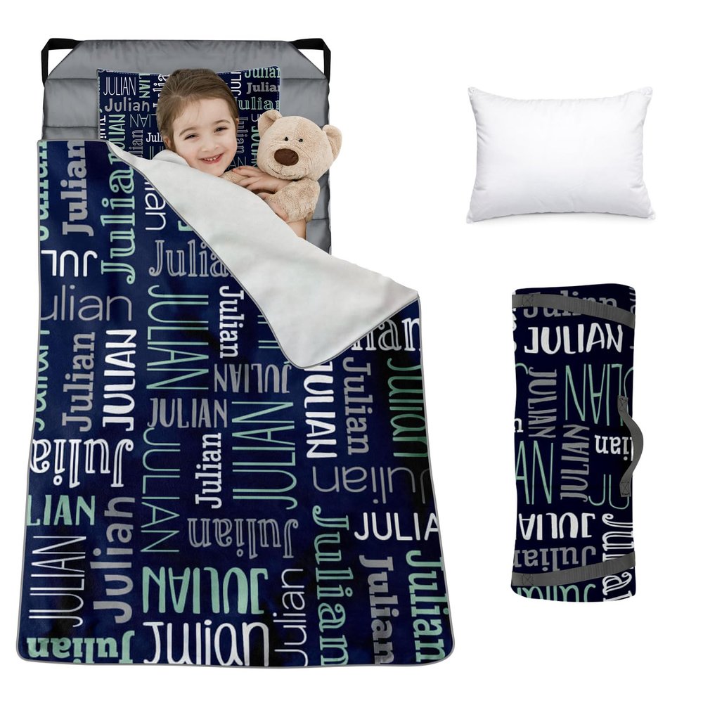Custom Toddler Nap Mat for Preschool, Personalized Monogram Name Slumber Bags for Kids Daycare, Roll Up Sleeping Mats with Flannel Blanket & Removable Pillow for 2-15 Years Boys Girls Color06