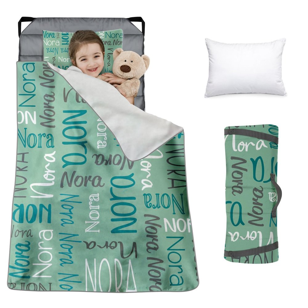 Custom Toddler Nap Mat for Preschool, Personalized Monogram Name Slumber Bags for Kids Daycare, Roll Up Sleeping Mats with Flannel Blanket & Removable Pillow for 2-15 Years Boys Girls Color20