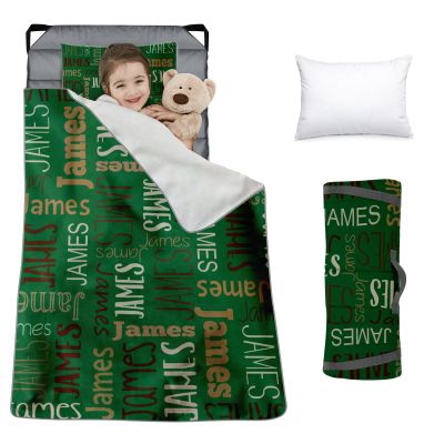 Custom Toddler Nap Mat for Preschool, Personalized Monogram Name Slumber Bags for Kids Daycare, Roll Up Sleeping Mats with Flannel Blanket & Removable Pillow for 2-15 Years Boys Girls Color21