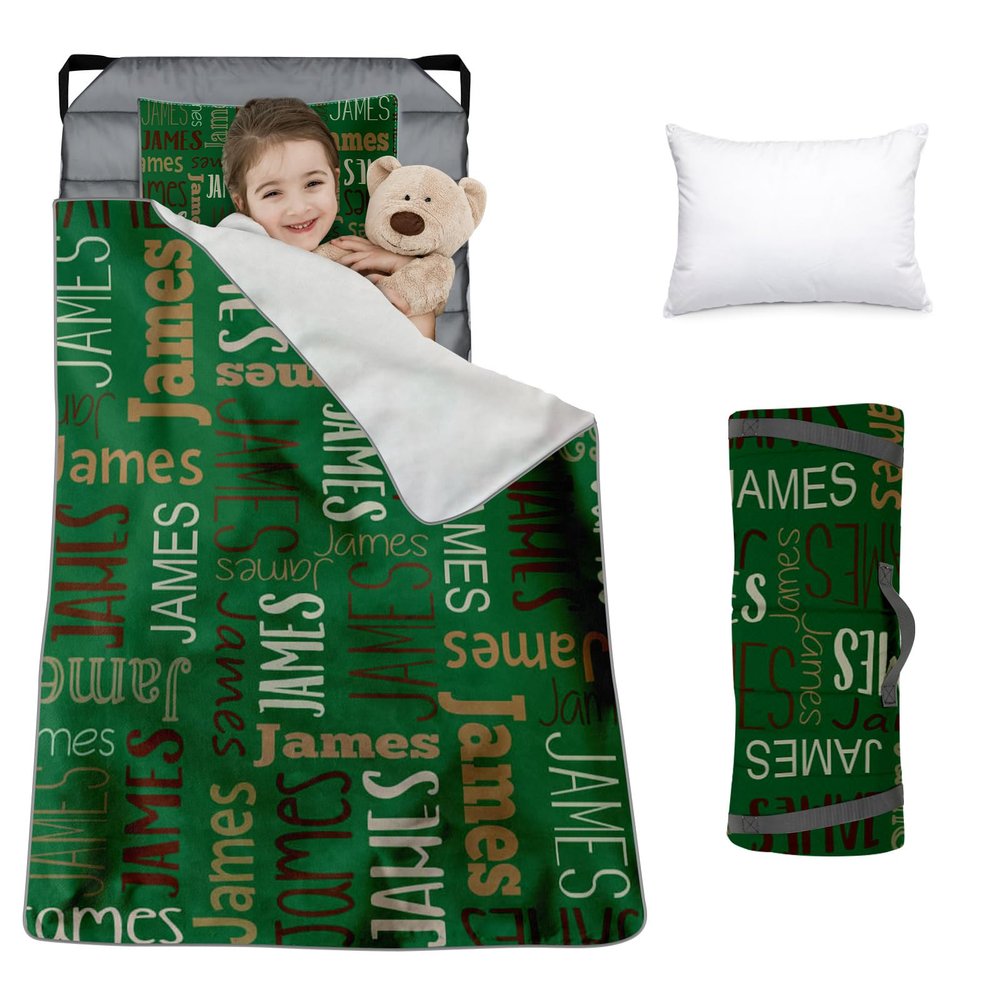 Custom Toddler Nap Mat for Preschool, Personalized Monogram Name Slumber Bags for Kids Daycare, Roll Up Sleeping Mats with Flannel Blanket & Removable Pillow for 2-15 Years Boys Girls Color21