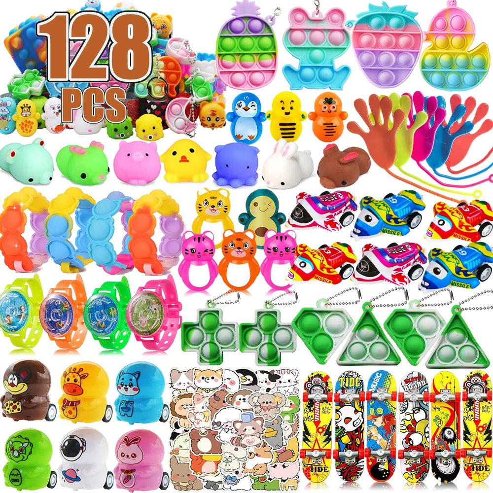 128 Pcs Easter Egg Filler Party Favors for Kids, Easter Basket Stuffers, Treasure Box Toys, Pinata Stuffers, Classroom Prizes, Goodie Bag Filler, Treasure Chest Carnival Prize for Boys Girls 4-8