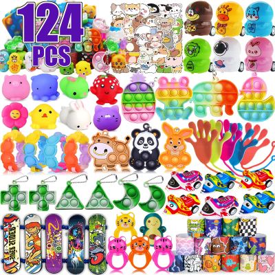 124 Pcs Valentines Party Favors for Kids,Pop Fidget Toys Bulk,Treasure Box Toys for Classroom Prizes,Pinata Filler, Goodie Bag Stuffers,Prize Box Toys,Treasure Chest Carnival Prizes for Boys Girls