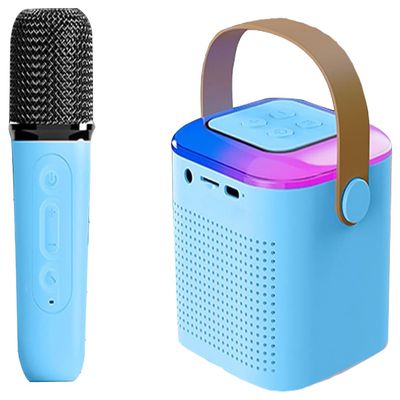 Karaoke Machine for Kids and Adults, Mini Karaoke Bluetooth Microphone Singing Speaker with 1 Wireless Microphones and 7 Color Lights, Toys for All Smartphones, Birthday, Home, Family Party (Blue)