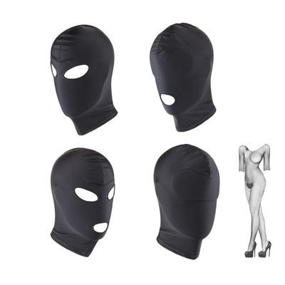 NANGXIANGZI 4Pcs Hood Mask with One Bodystocking Full Cover Hood Mask Open Eyes and Mouth Elastic Breathable Mask for Halloween Costumes (Black Set)
