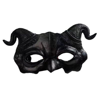 Animal Sheep Mask, PU Foaming Demon Half Face Mask, Halloween Costume for Masquerade Party Mask Facial Makeup Props (Black)