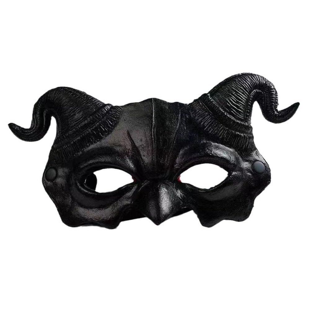Animal Sheep Mask, PU Foaming Demon Half Face Mask, Halloween Costume for Masquerade Party Mask Facial Makeup Props (Black)