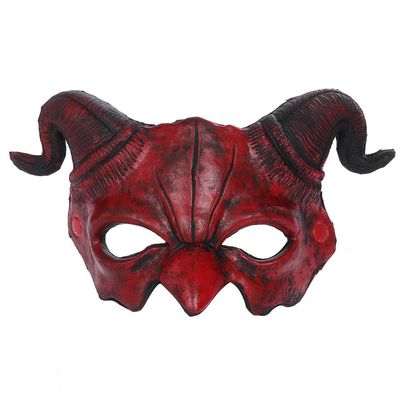 Animal Sheep Mask, PU Foaming Demon Half Face Mask, Halloween Costume for Masquerade Party Mask Facial Makeup Props (Red)