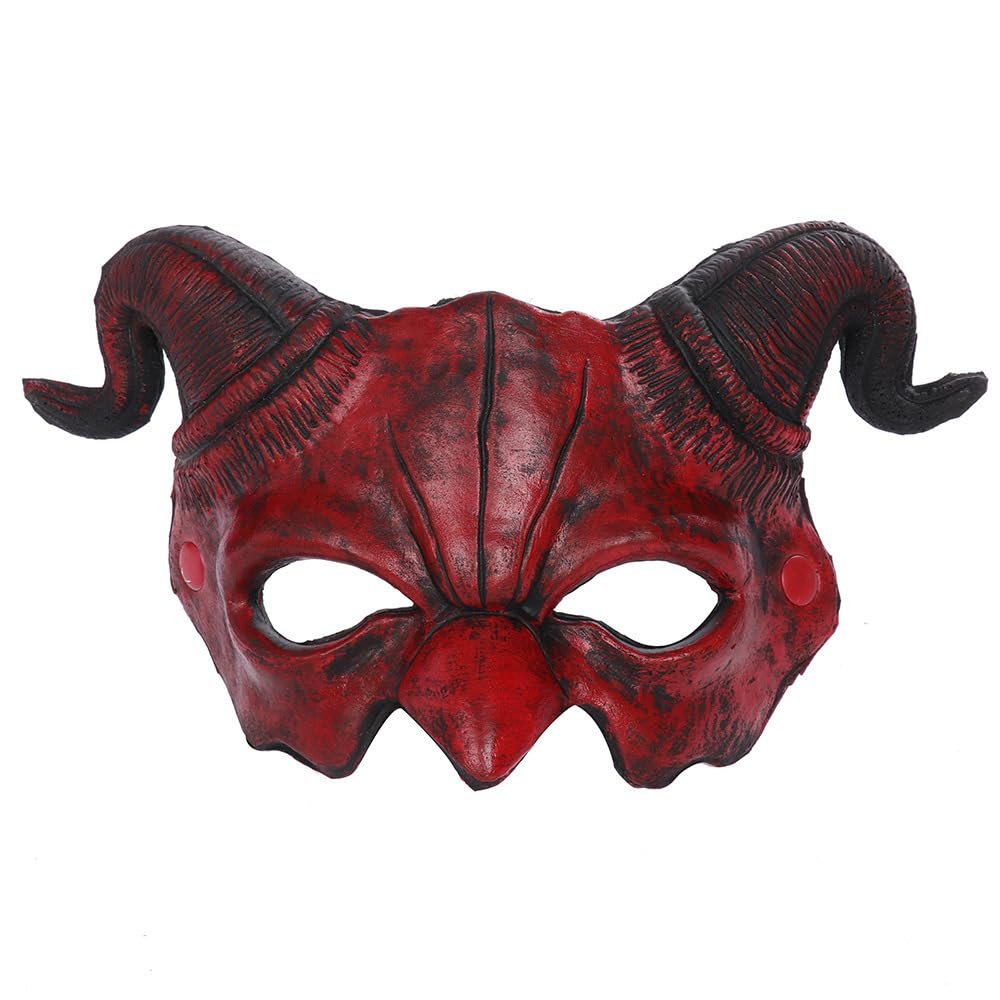 Animal Sheep Mask, PU Foaming Demon Half Face Mask, Halloween Costume for Masquerade Party Mask Facial Makeup Props (Red)